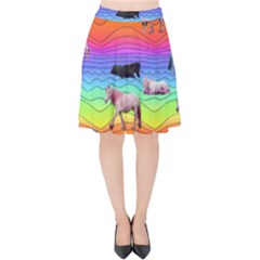 Horses In Rainbow Velvet High Waist Skirt by CosmicEsoteric