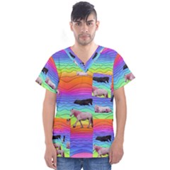 Horses In Rainbow Men s V-neck Scrub Top