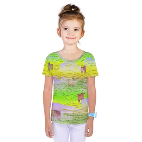 Cows And Clouds In The Green Fields Kids  One Piece Tee by CosmicEsoteric