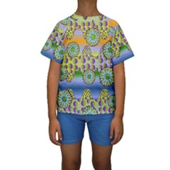 Amoeba Flowers Kids  Short Sleeve Swimwear by CosmicEsoteric