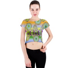 Amoeba Flowers Crew Neck Crop Top by CosmicEsoteric