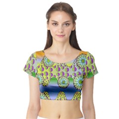 Amoeba Flowers Short Sleeve Crop Top by CosmicEsoteric