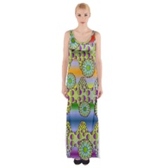 Amoeba Flowers Maxi Thigh Split Dress by CosmicEsoteric