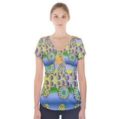 Amoeba Flowers Short Sleeve Front Detail Top by CosmicEsoteric