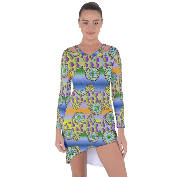 Amoeba Flowers Asymmetric Cut-Out Shift Dress