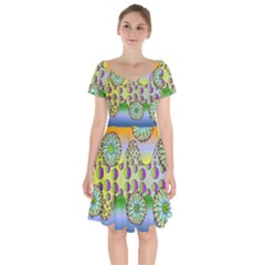 Amoeba Flowers Short Sleeve Bardot Dress by CosmicEsoteric