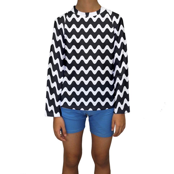 Wave Pattern Wavy Halftone Kids  Long Sleeve Swimwear