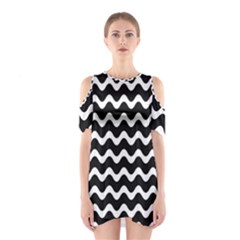 Wave Pattern Wavy Halftone Shoulder Cutout One Piece by Celenk