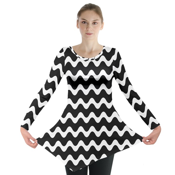 Wave Pattern Wavy Halftone Long Sleeve Tunic 