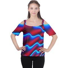 Wave Pattern Background Curve Cutout Shoulder Tee