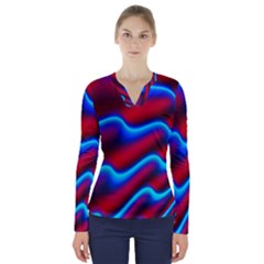 Wave Pattern Background Curve V-neck Long Sleeve Top by Celenk