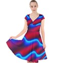 Wave Pattern Background Curve Cap Sleeve Front Wrap Midi Dress View1