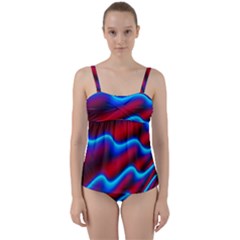 Wave Pattern Background Curve Twist Front Tankini Set