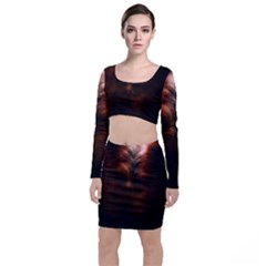 Monster Demon Devil Scary Horror Long Sleeve Crop Top & Bodycon Skirt Set by Celenk