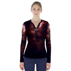 Monster Demon Devil Scary Horror V-neck Long Sleeve Top by Celenk