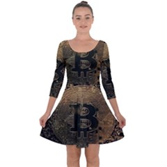 Bitcoin Cryptocurrency Blockchain Quarter Sleeve Skater Dress by Celenk