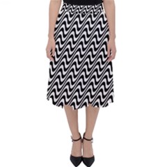 White Line Wave Black Pattern Folding Skater Skirt