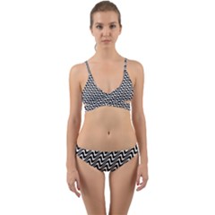 White Line Wave Black Pattern Wrap Around Bikini Set