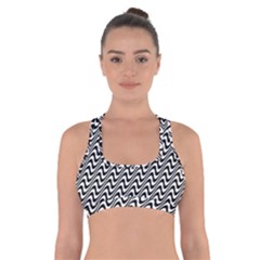 White Line Wave Black Pattern Cross Back Sports Bra by Celenk