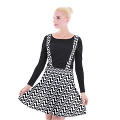 White Line Wave Black Pattern Suspender Skater Skirt