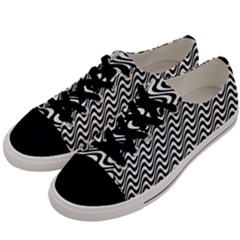 White Line Wave Black Pattern Men s Low Top Canvas Sneakers