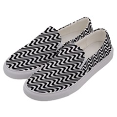 White Line Wave Black Pattern Men s Canvas Slip Ons