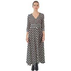 White Line Wave Black Pattern Button Up Boho Maxi Dress