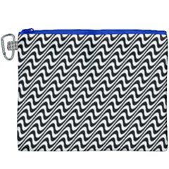 White Line Wave Black Pattern Canvas Cosmetic Bag (xxxl)