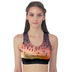 Sunset Dusk Silhouette Sky Birds Sports Bra by Celenk