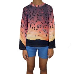 Sunset Dusk Silhouette Sky Birds Kids  Long Sleeve Swimwear by Celenk