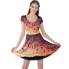 Sunset Dusk Silhouette Sky Birds Cap Sleeve Dress by Celenk