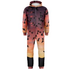 Sunset Dusk Silhouette Sky Birds Hooded Jumpsuit (men)  by Celenk