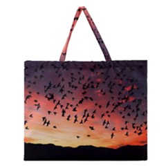 Sunset Dusk Silhouette Sky Birds Zipper Large Tote Bag by Celenk