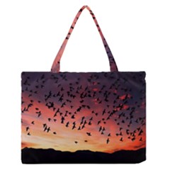 Sunset Dusk Silhouette Sky Birds Zipper Medium Tote Bag by Celenk