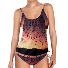 Sunset Dusk Silhouette Sky Birds Tankini Set by Celenk