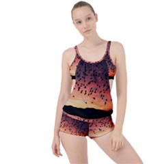 Sunset Dusk Silhouette Sky Birds Boyleg Tankini Set  by Celenk