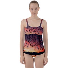 Sunset Dusk Silhouette Sky Birds Twist Front Tankini Set by Celenk