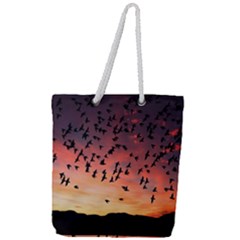 Sunset Dusk Silhouette Sky Birds Full Print Rope Handle Tote (large) by Celenk