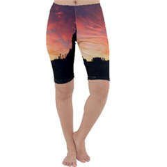 Sunset Silhouette Sun Sky Evening Cropped Leggings  by Celenk