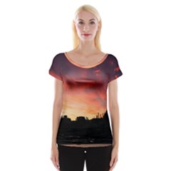 Sunset Silhouette Sun Sky Evening Cap Sleeve Tops by Celenk