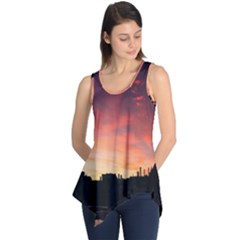 Sunset Silhouette Sun Sky Evening Sleeveless Tunic by Celenk