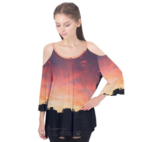 Sunset Silhouette Sun Sky Evening Flutter Tees by Celenk