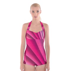 Wave Pattern Structure Texture Colorful Abstract Boyleg Halter Swimsuit 