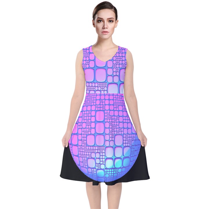 Sphere 3d Futuristic Geometric V-Neck Midi Sleeveless Dress 