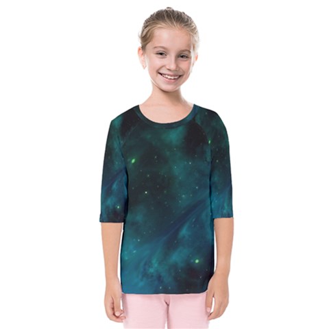 Green Space All Universe Cosmos Galaxy Kids  Quarter Sleeve Raglan Tee by Celenk