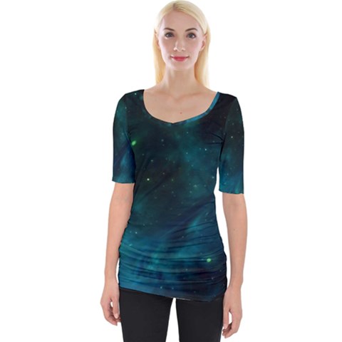 Green Space All Universe Cosmos Galaxy Wide Neckline Tee by Celenk