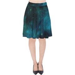 Green Space All Universe Cosmos Galaxy Velvet High Waist Skirt by Celenk