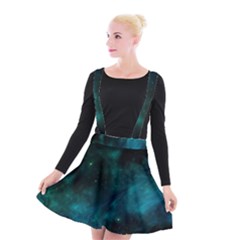 Green Space All Universe Cosmos Galaxy Suspender Skater Skirt by Celenk