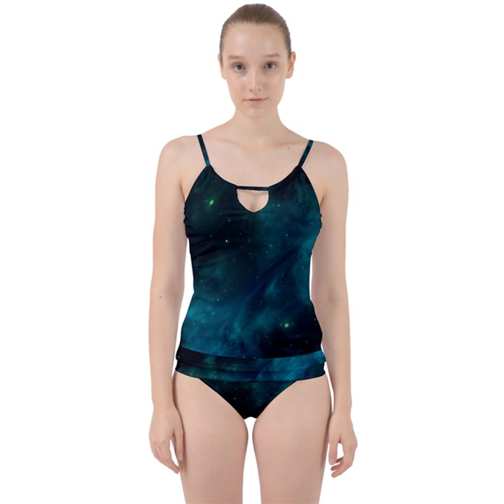 Green Space All Universe Cosmos Galaxy Cut Out Top Tankini Set