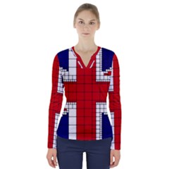 Union Jack Flag Uk Patriotic V-neck Long Sleeve Top by Celenk